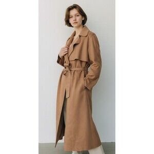DESIGNER H&M TAN FAUX SUEDE BELTED MIDI LENGTH 48" TRENCH COAT SIZE XLARGE